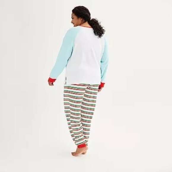 Cuddl Duds Womens Striped Sweater Knit Mama Elf Pajamas 2 Pc Sets Plus Sz 1X New - Picture 2 of 11